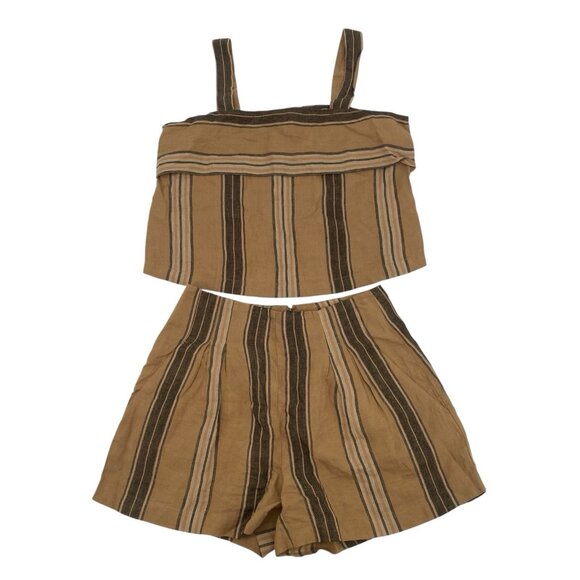 Banana Republic Size M Mia Tank Top And High-Rise Linen Shorts Brown Tan SET - Picture 1 of 16